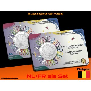 2 Euro Belgien 2024 Kampf gegen den Krebs in Belgien in Coincard NL und FR als Set