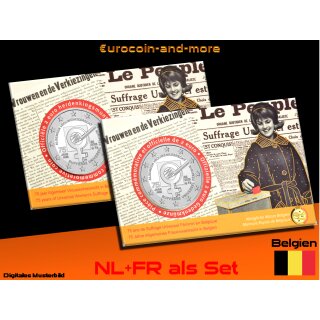 2 Euro Belgien 2023  75 Jahre Frauenwahlrecht in Belgien in Coincard NL und FR als Set
